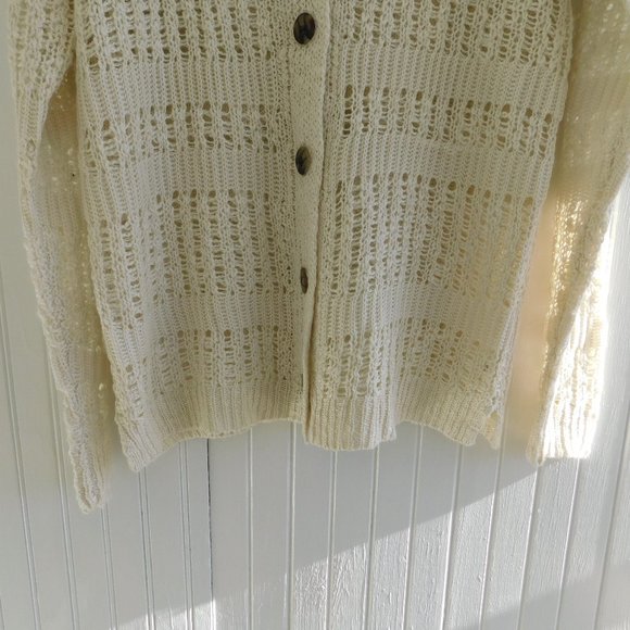 Bohemian Cream Tortoise Button Open Knit Cardigan - Picture 14 of 15